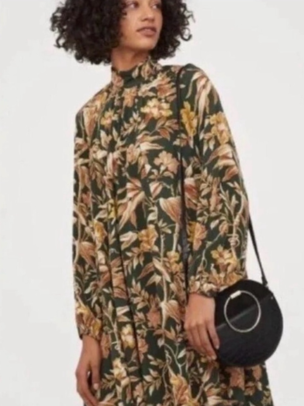 Floral High-Neck Maxi Dress in Dark Green | women size small | spring essentials